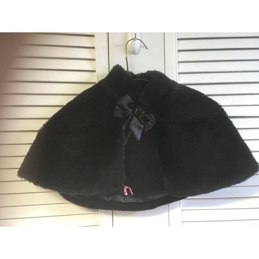 Black Faux Fur Toddler Cape Ribbon Tied